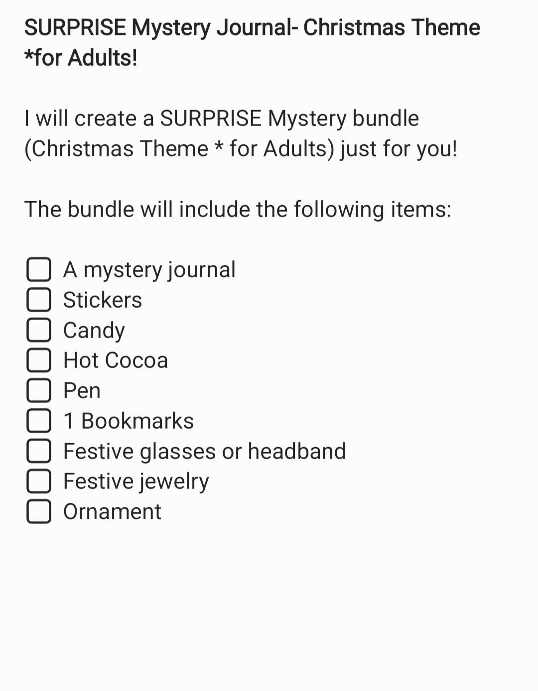 SURPRISE Mystery Journal Christmas Themed for Adults!